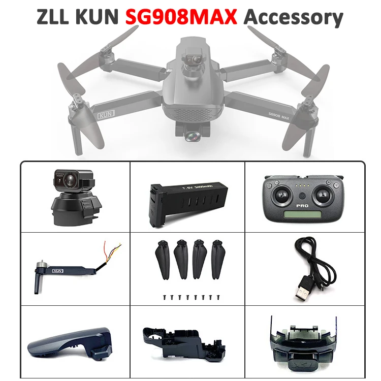 3-осевой кардан ZLL KUN SG908MAX для обхода препятствий GPS Дрон SG908 Макс полная запасная часть рычаг пропеллера с бесщеточным зарядным устройством