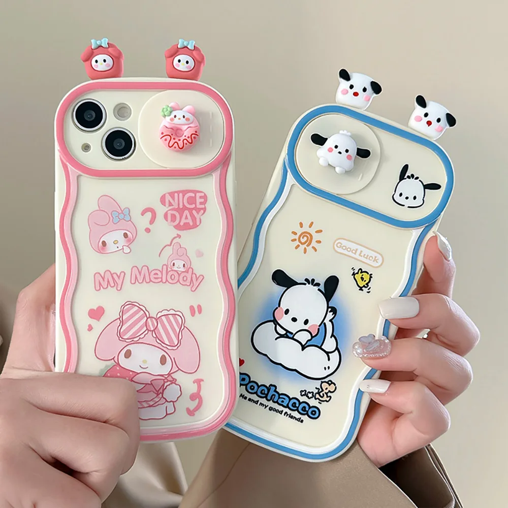 

3D Cartoon Sanrio My Melody Pochacco Luxury Sliding Window Phone Case for IPhone 14 13 12 11 Pro Max 14 Pro Anti-drop Back Cover