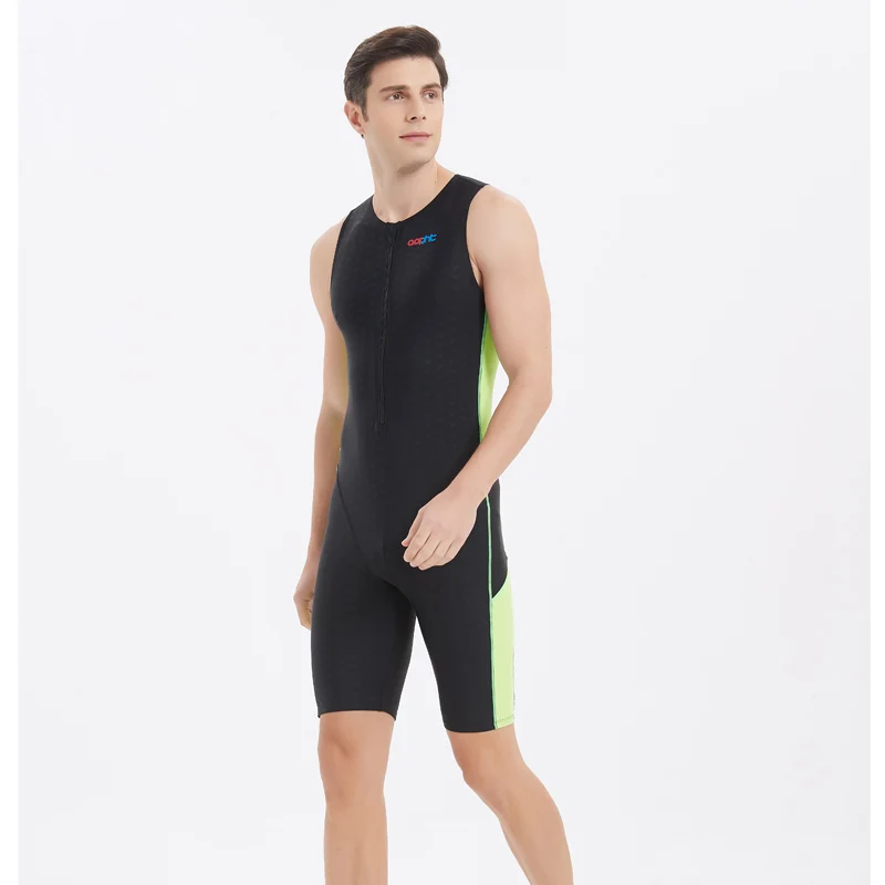 Men Women One Piece Knee Length Athletic Waterproof Professional Sport Racing Swimwear Quick Dry Competition Beach Bathing Suit