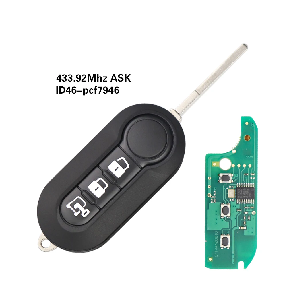 

Дистанционный Автомобильный ключ YIQIXIN для Fiat 500 500L MPV Bravo Qubo Ducato Grande Citroen Jumper Peugeot Boxer 2008-2015 433 МГц чип ID46