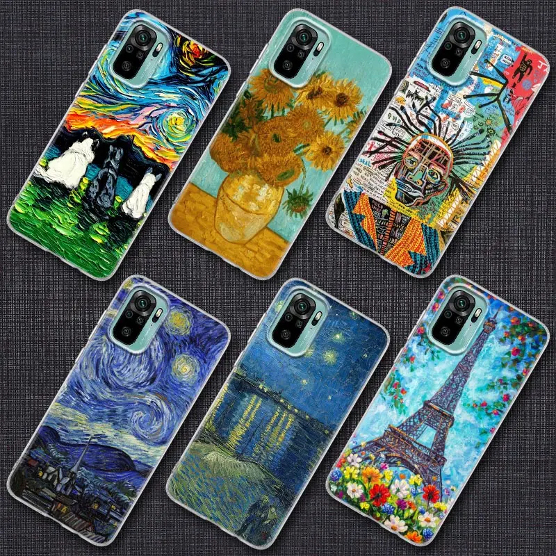 

Van Gogh Oil Painting Phone Case For Xiaomi Redmi Note 9s 8 11 7 9 10 Pro 11s Note 9s 8Pro K40 Clear Cover Cat Starry Night Case