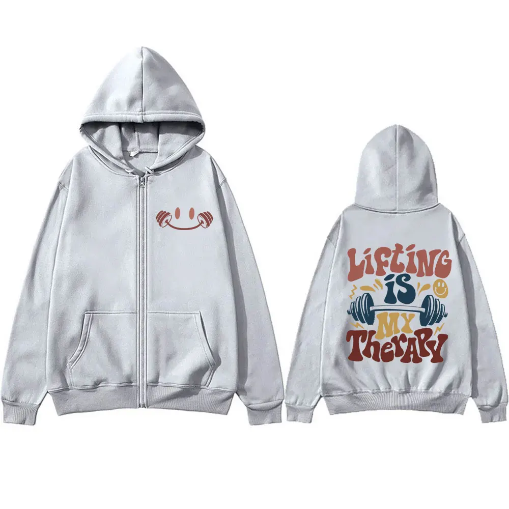 Lifting Is My Therary Gym Fitness Pump Cover Zipper Hoodie Male Art Aesthetic Jacket Men Women Cotton Oversized Zip Up Hoodies