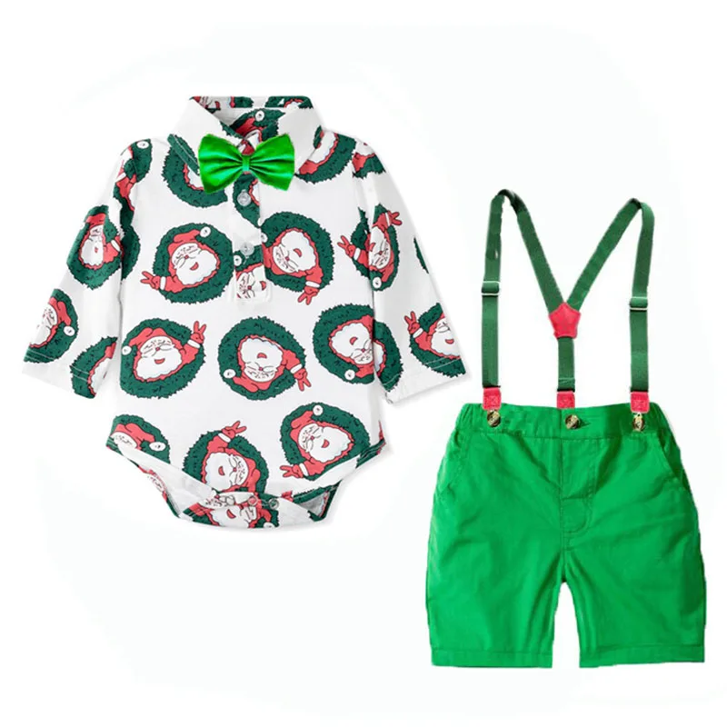 

Комплекты одежды для маленьких мальчиков, одежда для новорожденных мальчиков, комбинезон с короткими рукавами + комбинезоны, 2 предмета, наряды, рождественское праздничное платье, одежда