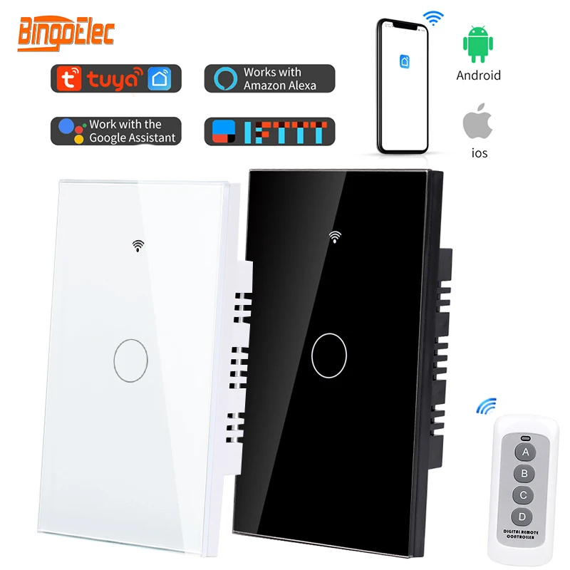 

Bingoelec Tuya Smart Life WiFi RF433 Remote Wall Switch US Voice Control Touch Sensor LED Light Switches Alexa Google Home