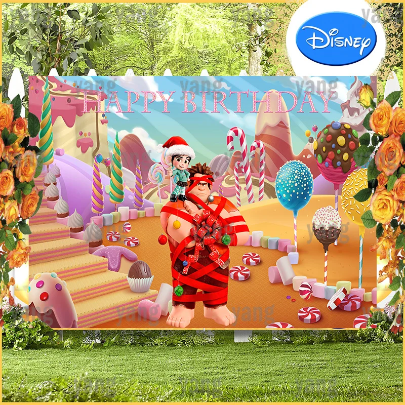 Sweet Candy House Wreck-It Ralph Santa Claus Golden Moon Disney Custom Backgrounds Banner Backdrop Lovely Girls Birthday Party