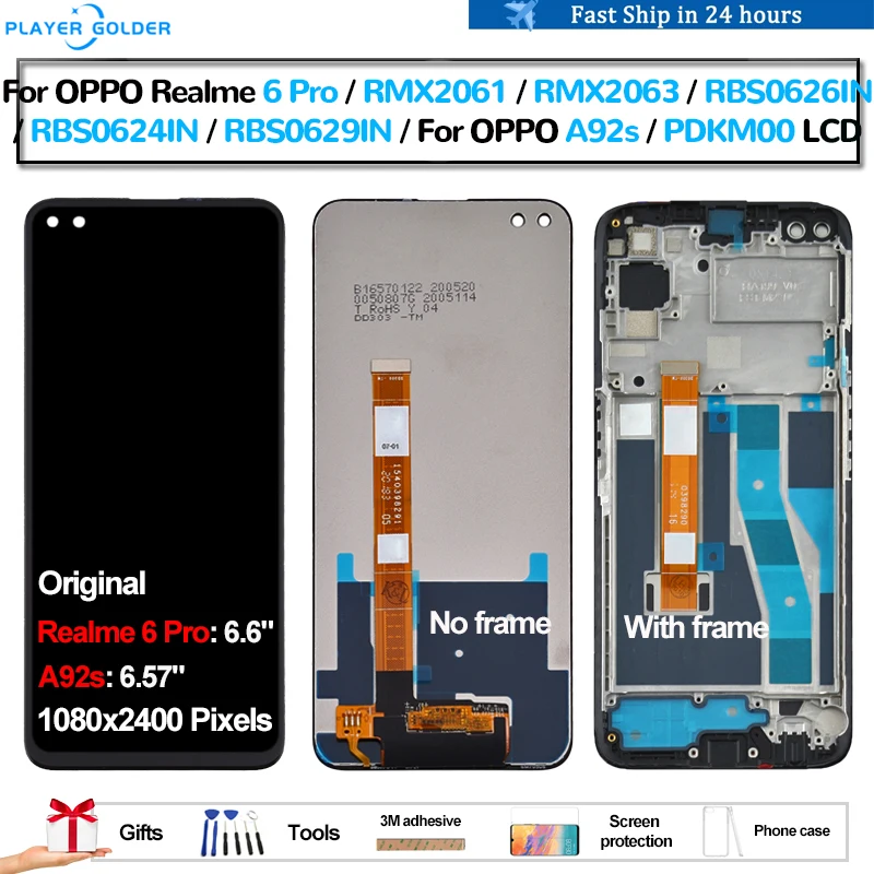 Оригинальный ЖК-дисплей для OPPO Realme 6 Pro A92s RMX 2061 RMX2063 PDKM00 Pantalla сенсорная панель