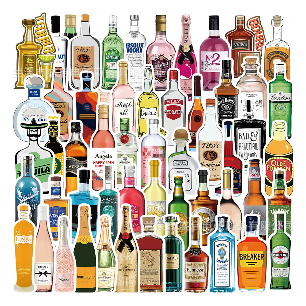 

56pcs Red Wine White Wine Whiskey Graffiti Hand Account Computer Bar Decoration Waterproof Stickers