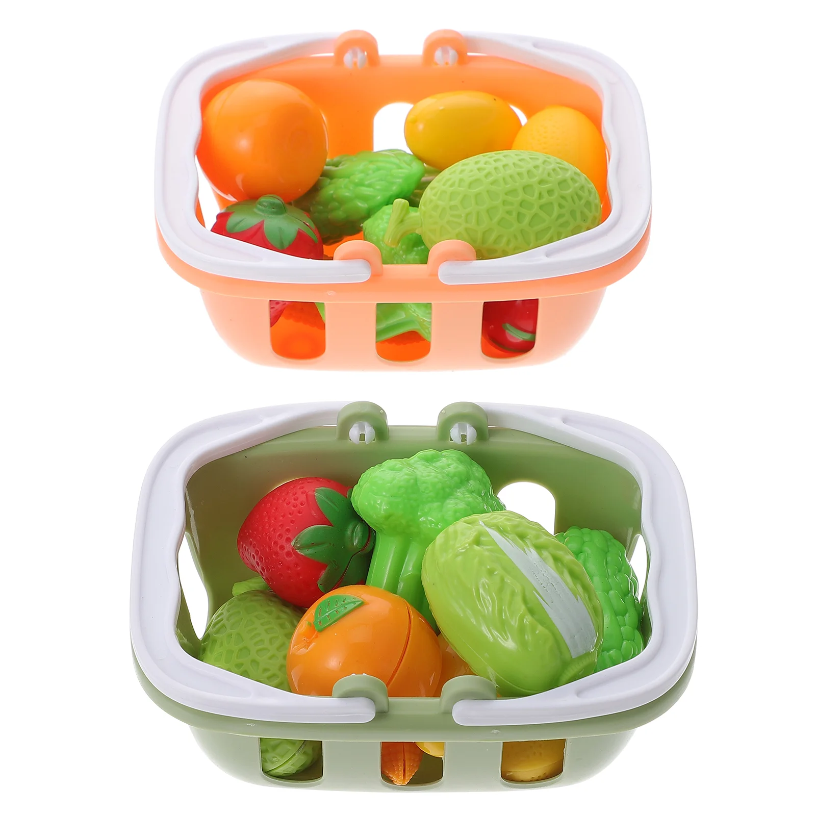 

2 Sets Play House Toy Mini Toys Kids Vegetable Fruit Baskets Handheld Artificial Shopping Plastic Preschool Simulation