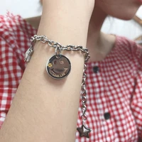 simple style smiley star pattern ladies stainless steel bracelet retro personality casual jewelry girlfriend holiday gift