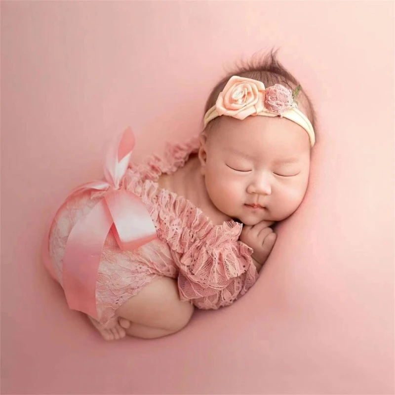 

Реквизит для фотосъемки для маленьких девочек 0-1 м, костюм для младенцев, кружевной комбинезон, головной убор, ежемесячная фотоодежда, костюм для новорожденных