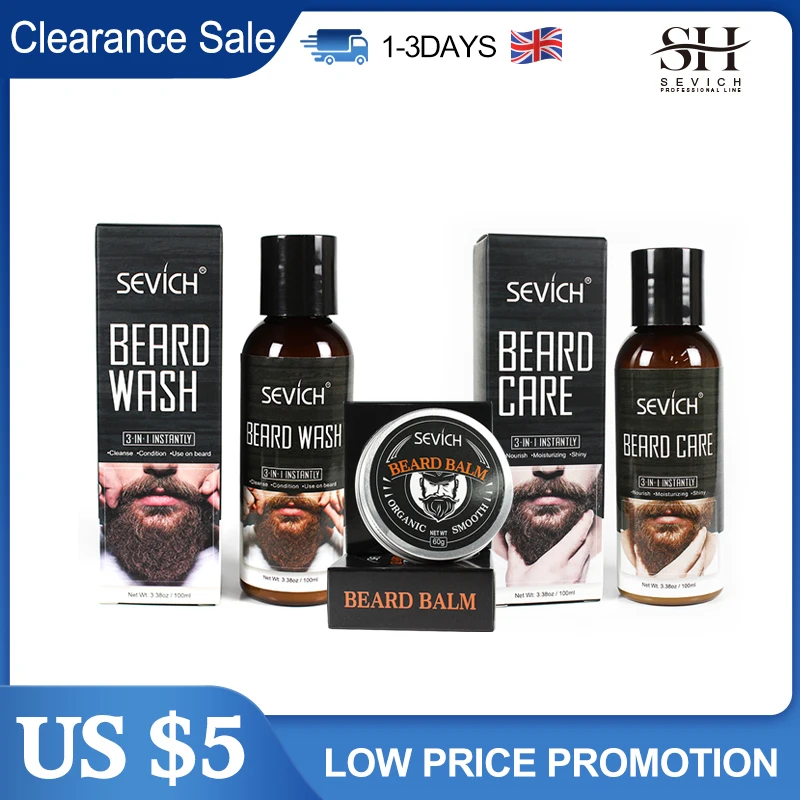 Sevich Beard Care Kit Natural Moisturizing Smoothing Beard Conditioner 100ml Deep Cleainng Shampoo Beeswax Moustache Balm