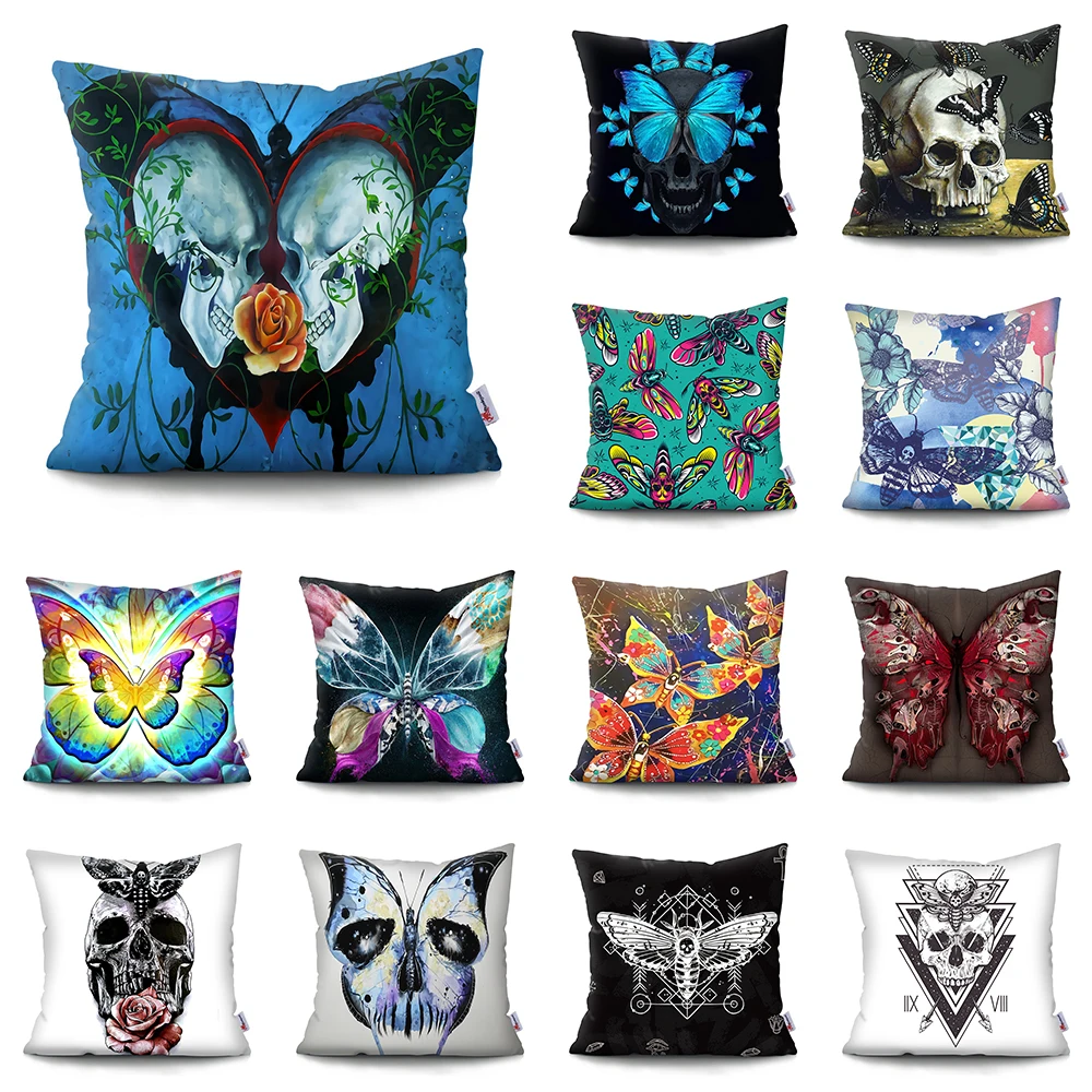 

Наволочка с принтом в виде бабочки, черепа, 45x45 см