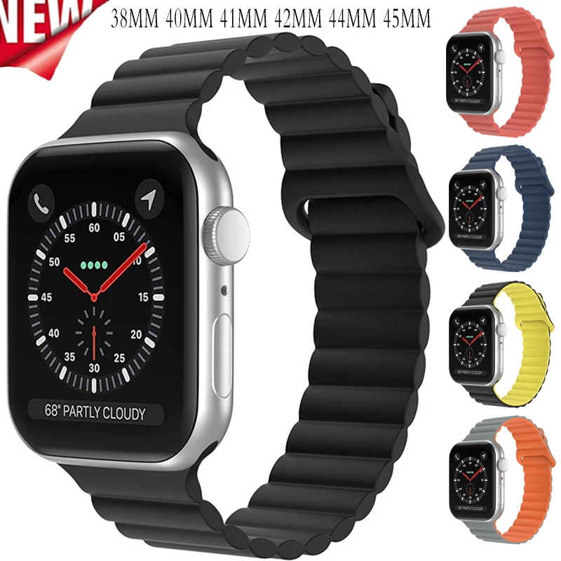 

Silicone magnetic suction for apple watch strap series 6 5 4 3 2 38mm 42mm 40mm 44mm bracelet band for iWatch 7 SE 41 45mm wrist