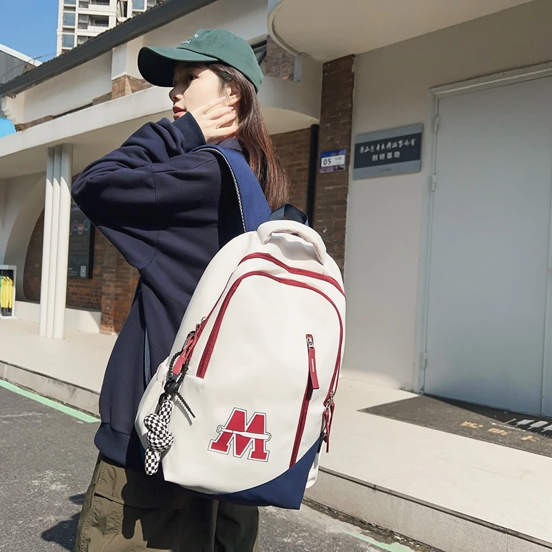 

Schoolbag Female 2023 New Model American Retro Large Capacity Backpack High School Student Campus School Bag Color Contrast