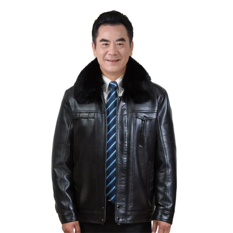 Winter thicken warm motorcycle leather jacket men jaqueta de couro masculino motoqueiro chaqueta fur collar mens leather coats