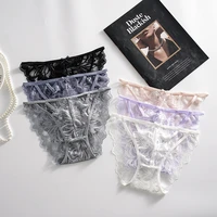 sexy strappy women briefs bow low waist ladies panties hollow out perspective underwear lace panties trasparant female lingerie