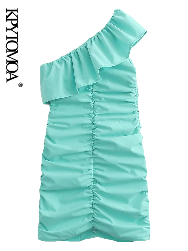 

KPYTOMOA женское модное с оборками Плиссированное Асимметричное мини-платье винтажные женские платья без рукавов с боковой молнией Vestidos Mujer