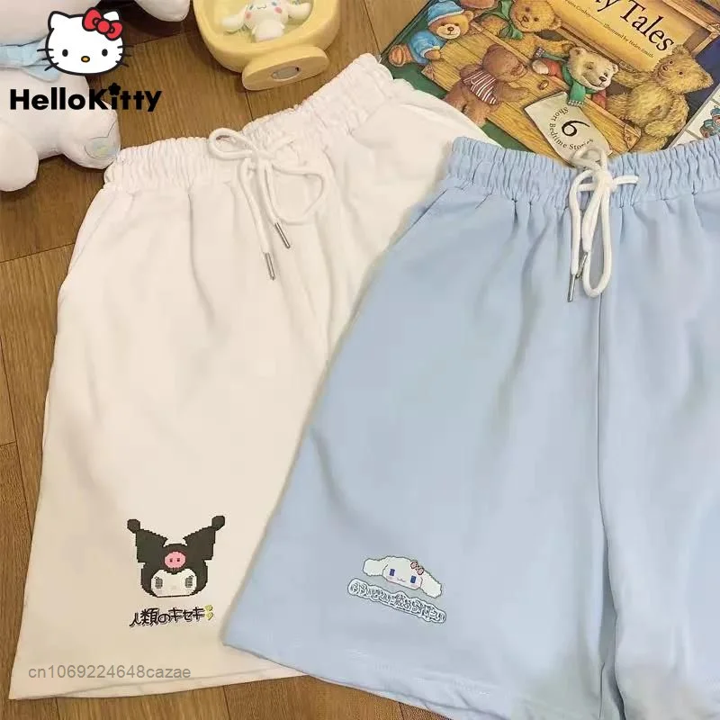 Sanrio Kuromi Cinnamoroll Cartoon Print Shorts 2022 New Summer Pop Thin High Waist Pants Y2k Soft Loose Casual Pants For Women