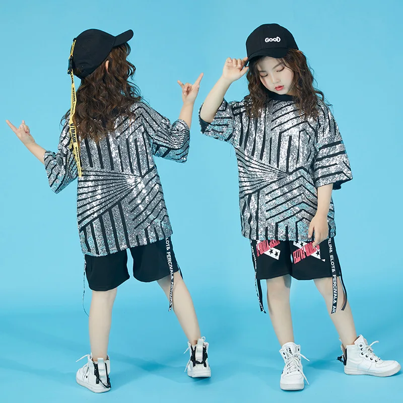 Костюм для танцев в стиле хип-хоп с блестками детей и взрослых