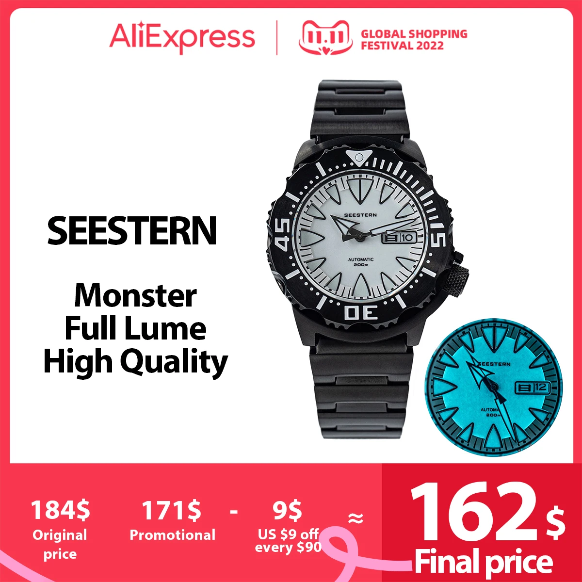 Дешево Мужские Водонепроницаемые механические часы с сапфировым стеклом, 200 м