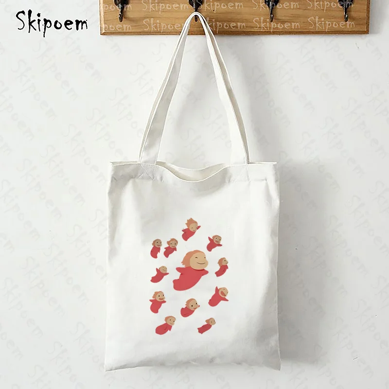 

Canvas Shoulder Bag Shopping Bags Eco Hand Bags Female Ponyo on the Cliff harajuku Casual vintage kawaii cute Cartoon Cloth bag