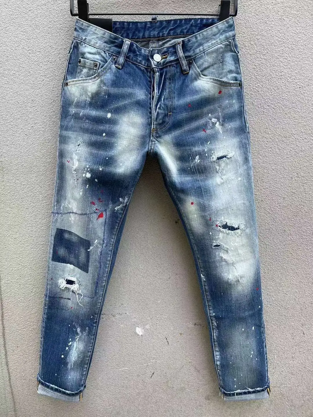 

Highstreet D2 Printed Jeans Fashion Men's Water Wash Worn Hole Patch Printed Letter Jeans Men Hombre Pants Dsq2 Men Clothing