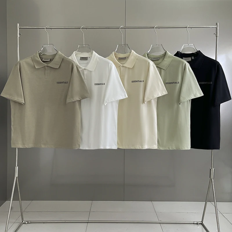 

Summer Essentials Men's Polo Shirt Reflective letter Loose Cotton Tees High Street Hip hop Unisex short sleeve T-Shirt