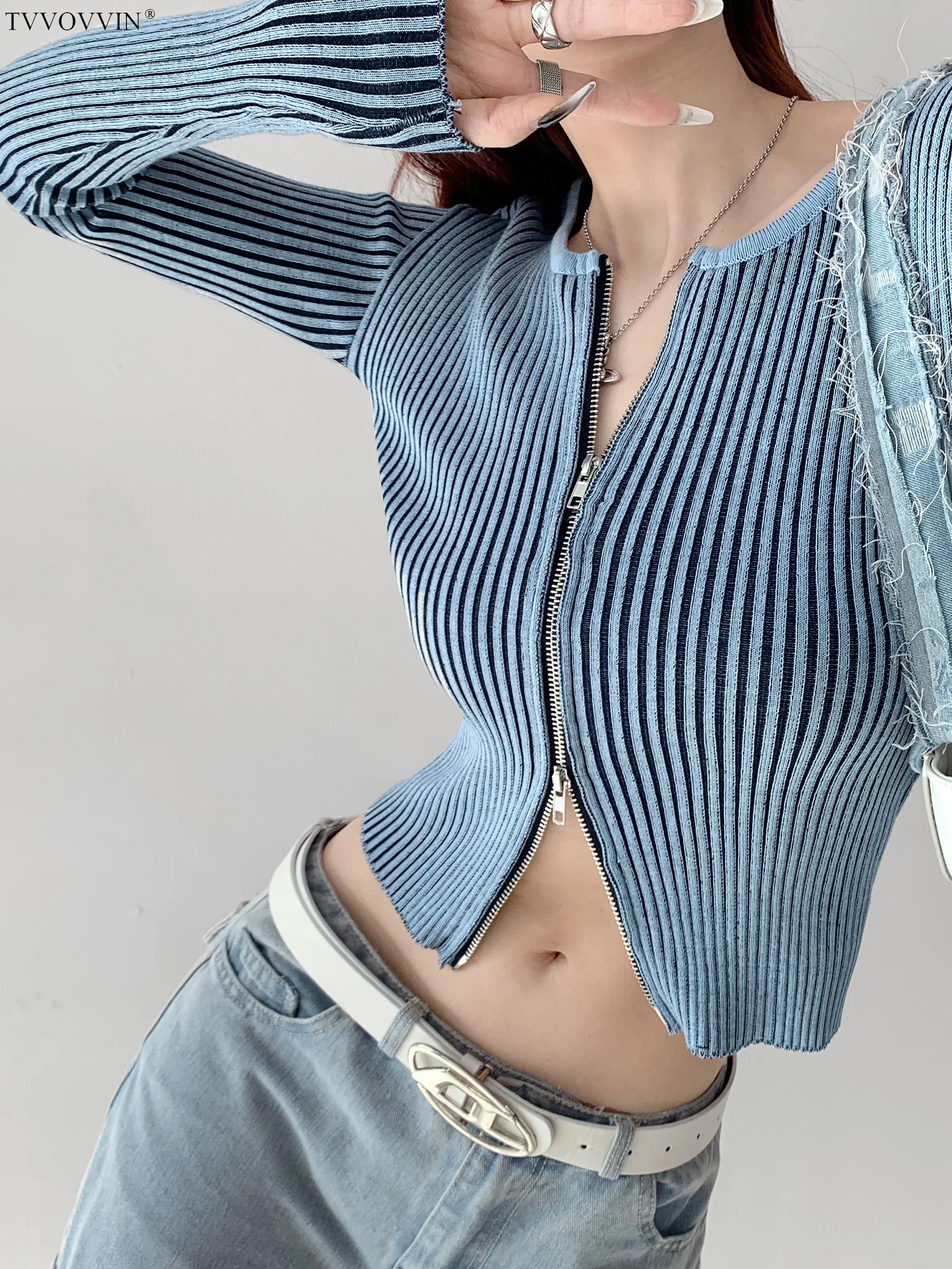 

Женский короткий вязаный кардиган на молнии, с длинным рукавом