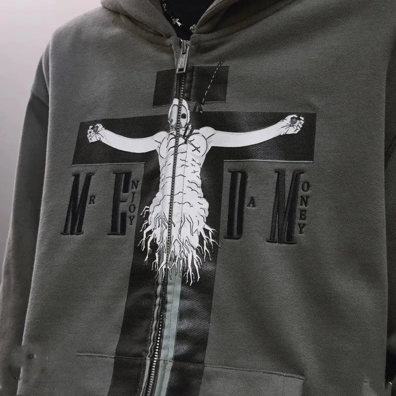 Толстовка мужская на молнии с длинным рукавом в стиле хип-хоп