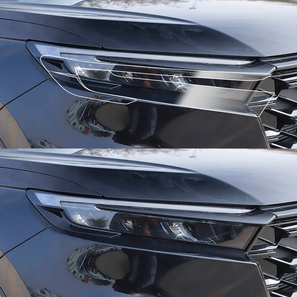 Фото Защитная пленка из ТПУ для фар Honda CR-V 2022-2025, дымчато-черная, глянцевая, предварительно вырезанная, антицарапийная, виниловая пленка PPF, комплект для оклейки №3