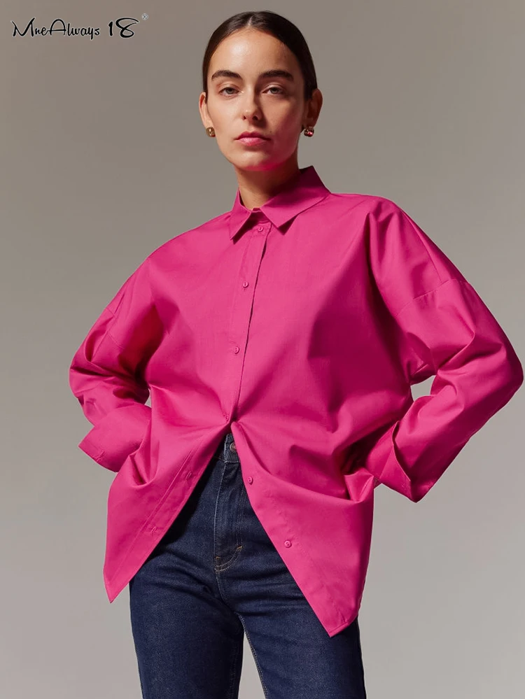 

Mnealways18 Long Sleeve Soild Stylish Women's Blouses Classic Lapel Chic Shirts Autumn Winter Bright Office Lady ​All-Match Tops