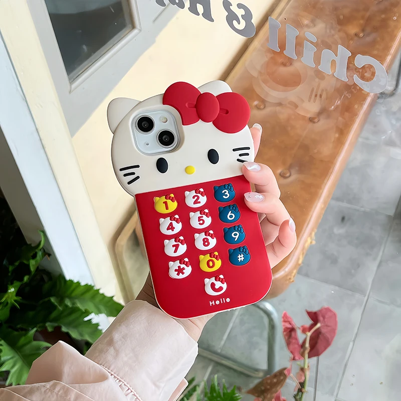 

Bow Lens 3D Kawaii Sanrio Hello Kitty Phone Cases For iPhone 14 13 12 11 Pro Max XR XS Plus 2023 NEW Anti-fall Cover