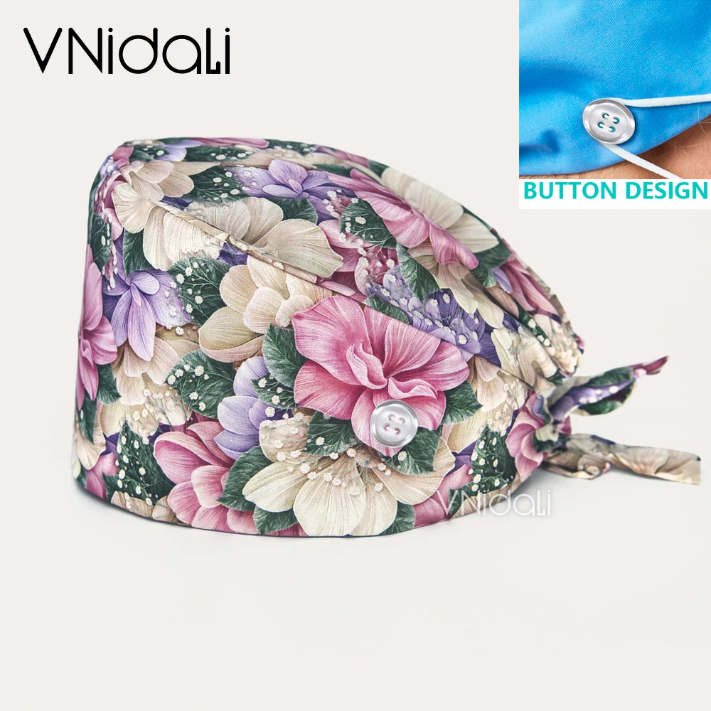 Оптовая продажа, хирургическая шапочка с цветочным принтом, скрабы для ветеринарной медсестры, шапочка, хлопковая медицинская униформа, аксессуары