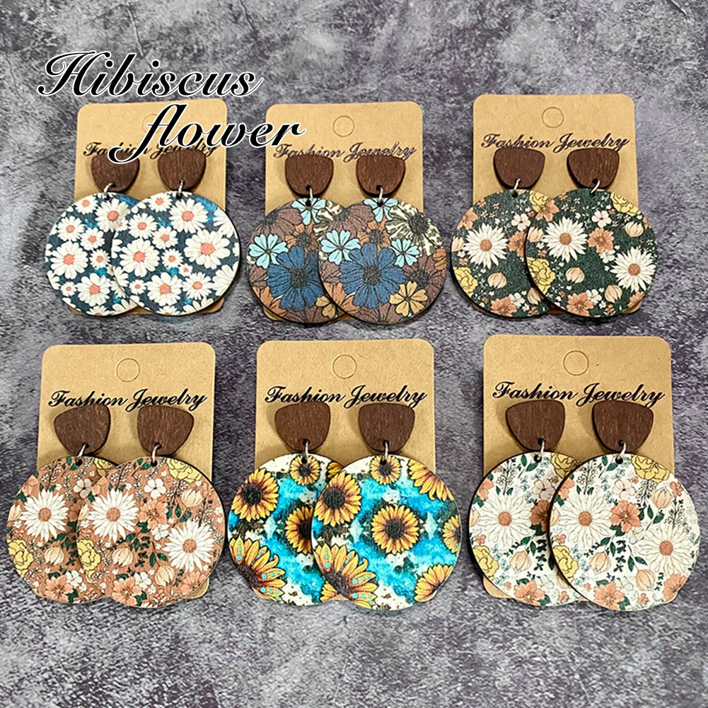 

Hibiscus Flower Little Daisy Earings Summer Accessories Wooden Dangle Earring Statement Gifts Original and Funny Earrings