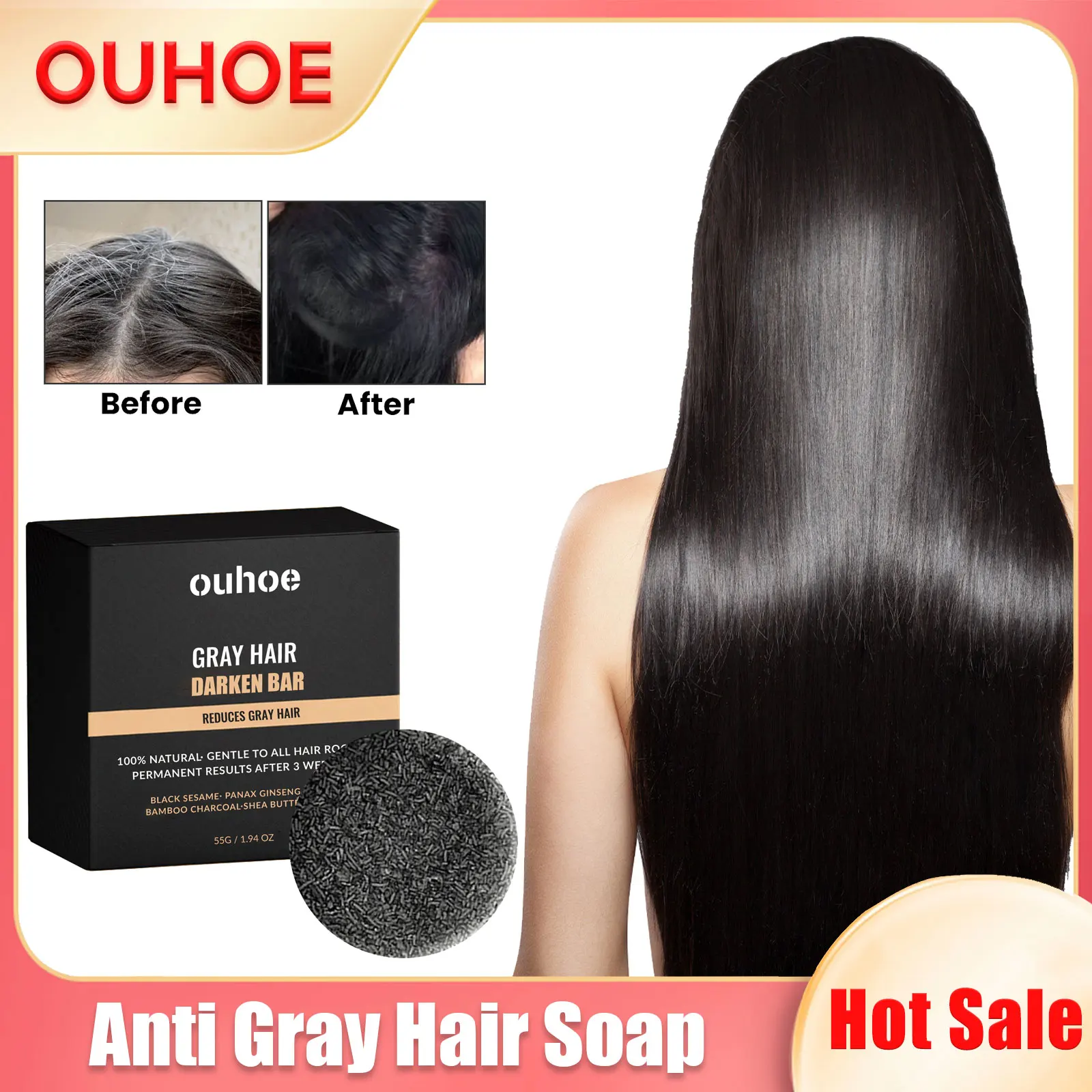 

Hair Darkening Shampoo Bar Repair Gray Hair Coverage Color Dye Deep Cleansing Anti Baldness Oil Control White to Black Hair Soap