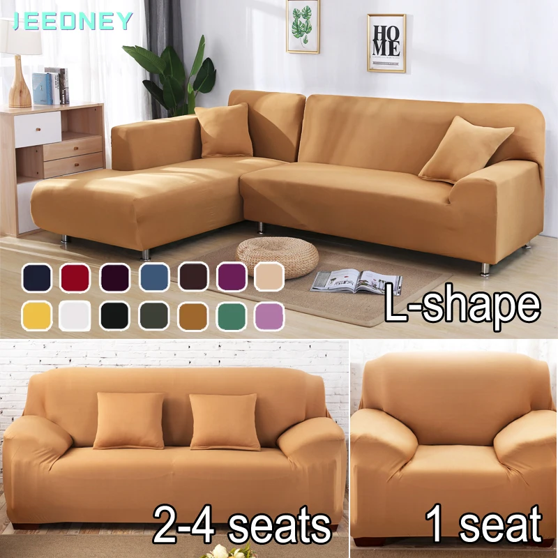 

Solid Sofa Covers for Living Room Elastic Extendable Corner Couch Cover L shape Slipcovers Chair Protector for 1 2 3 4 Seats