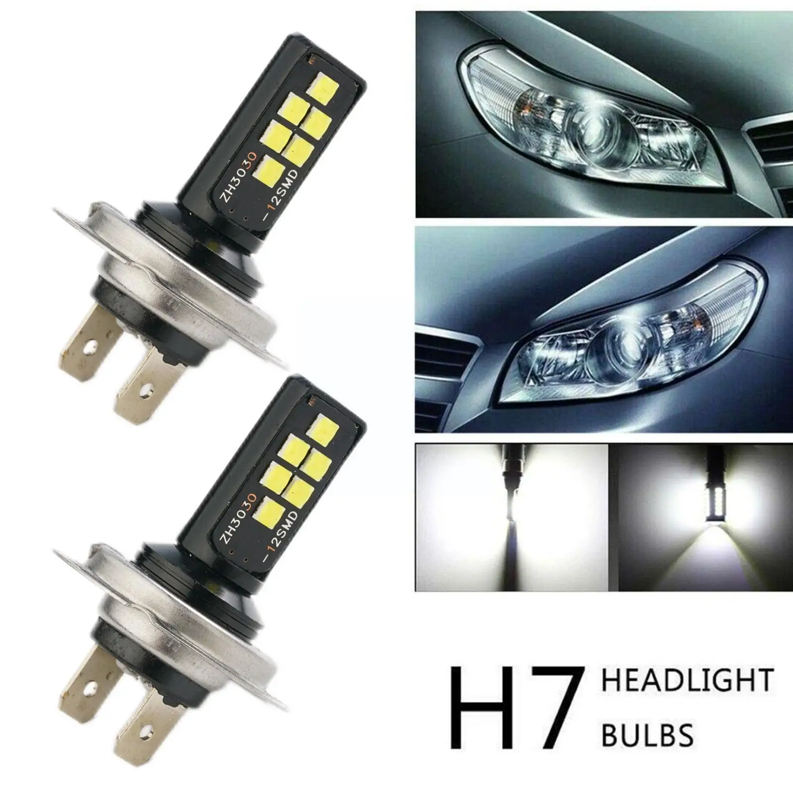 

H7 LED Car Fog Lights White 12W 6000K 3030 12SMD Super Light Accessories Kit Headlight Car DRL Bulb Bright Driving Auto T0P8