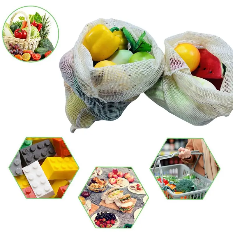 

67JE Set of 9 Reusable Produce Mesh Bags Organic Cotton Mesh Vegetables Bag Eco-Frien