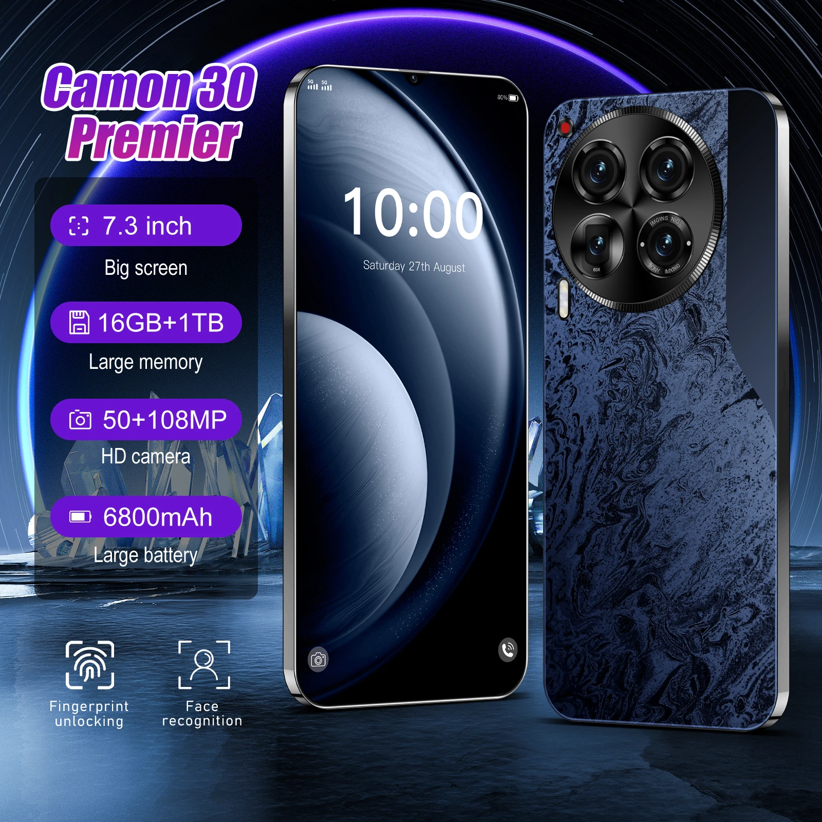 Смартфон глобальная версия C30 premier 7 3 дюйма 16 ГБ 1024 Snapdragon 8 + Gen3 камера 108 МП