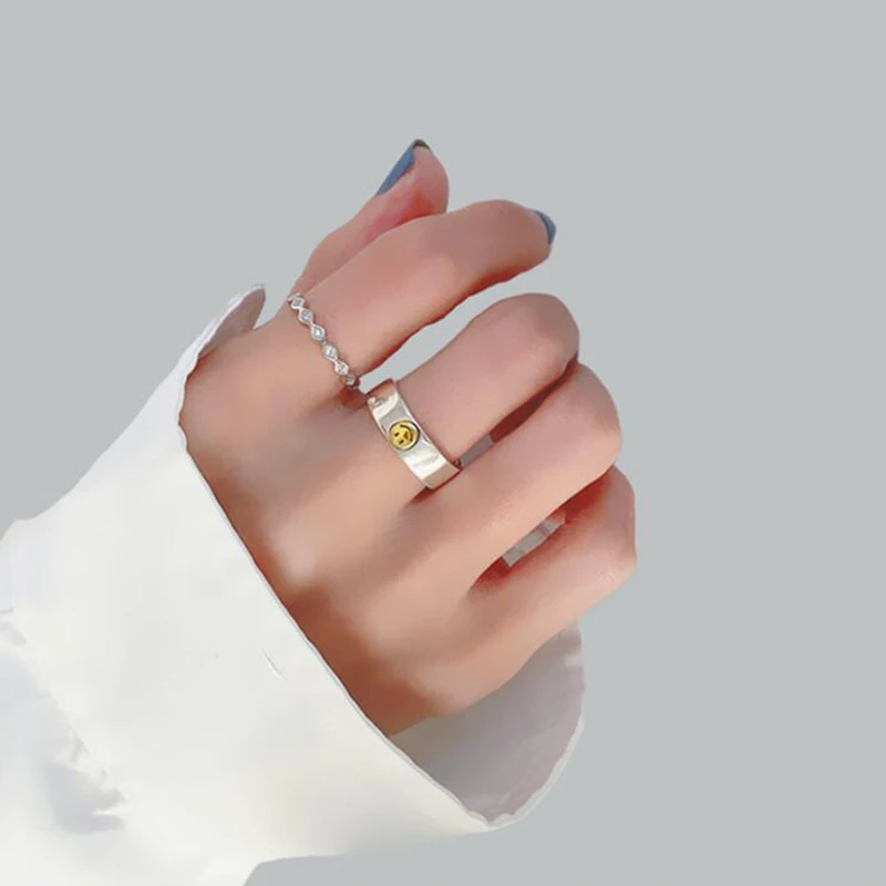 

New 925 Sterling Silver Engagement Smile Rings Vintage Simple Smiling Face Handmade Anillo for Women Wedding Accessories Jewelry