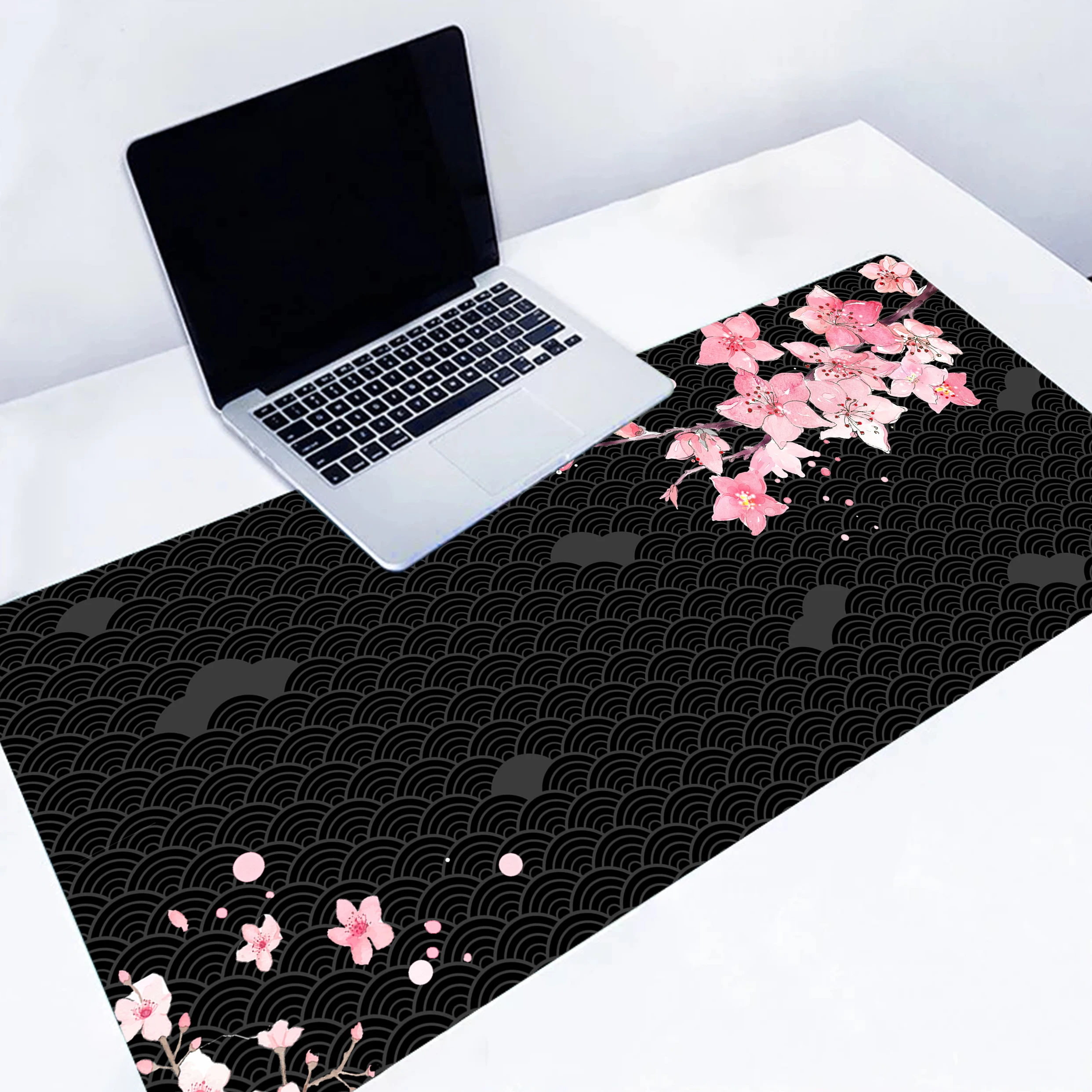 

Black Mouse Pad 900x400 Cherry Blossom Flower Mousepad Pink sakura Mouse Mats Black Mousepad Floral Gamer Keyboard Deskmat XXL