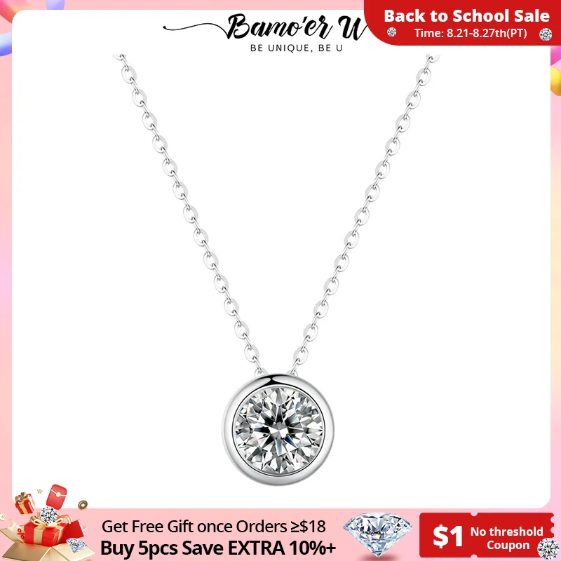 

Bamoer U 1CT Moissanite Pendant Necklace Bezel Setting Sparkling Clavicle Chain For Women Wedding Engagement Gift Fine Jewelry