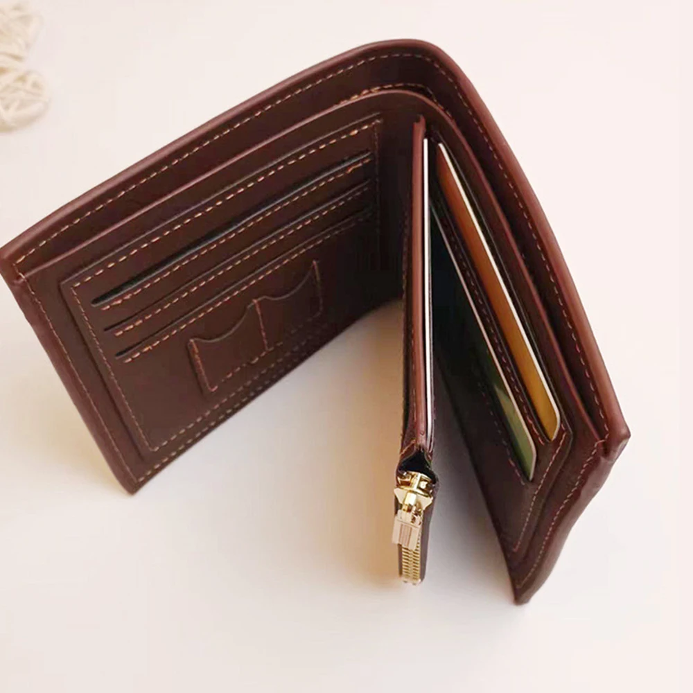 Men's Coin Purse Wallet Fashion Blocking Man Leather Zipper Business Card Holder Money Bag Male