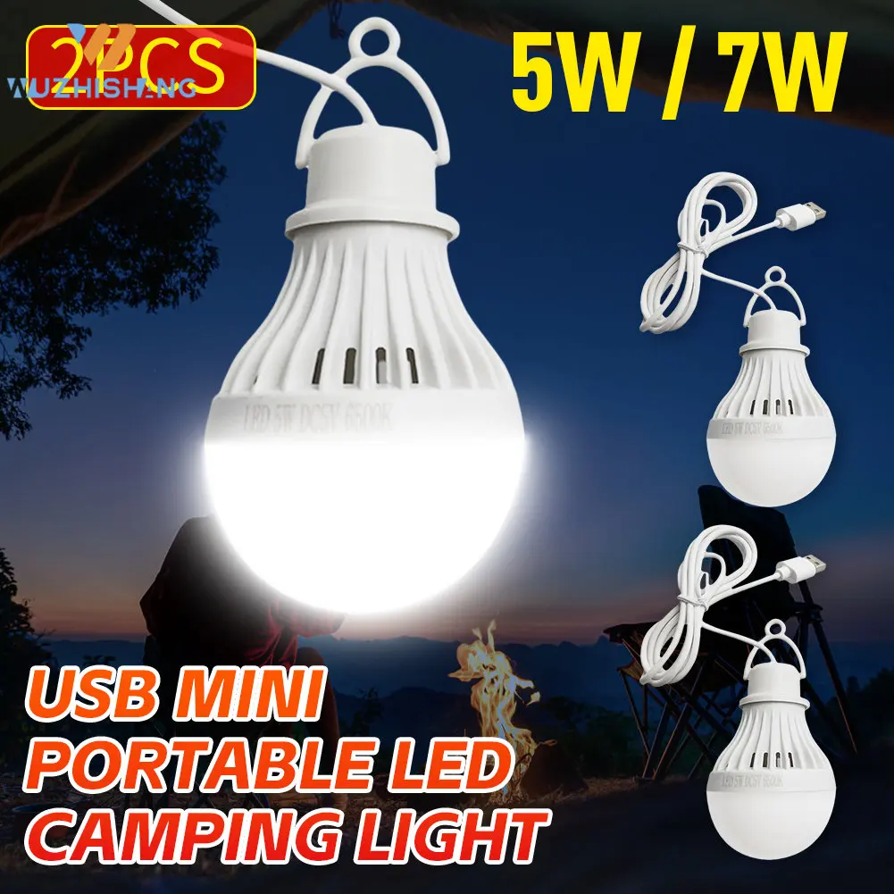 2/1PCS Super Birght Portable Camping Lantern 5W/7W USB LED Bulb Tent Light 5V Camping Light for Outdoor Emergency Reading Lamp