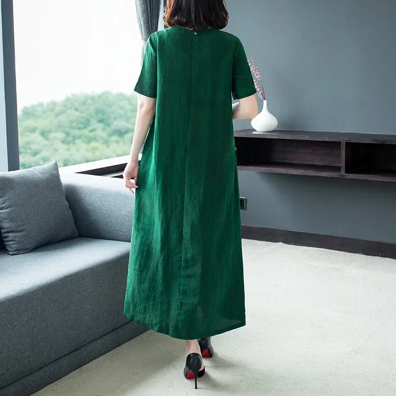 Китайское этническое платье женское новинка 2024 летнее винтажное ТРАПЕЦИЕВИДНОЕ