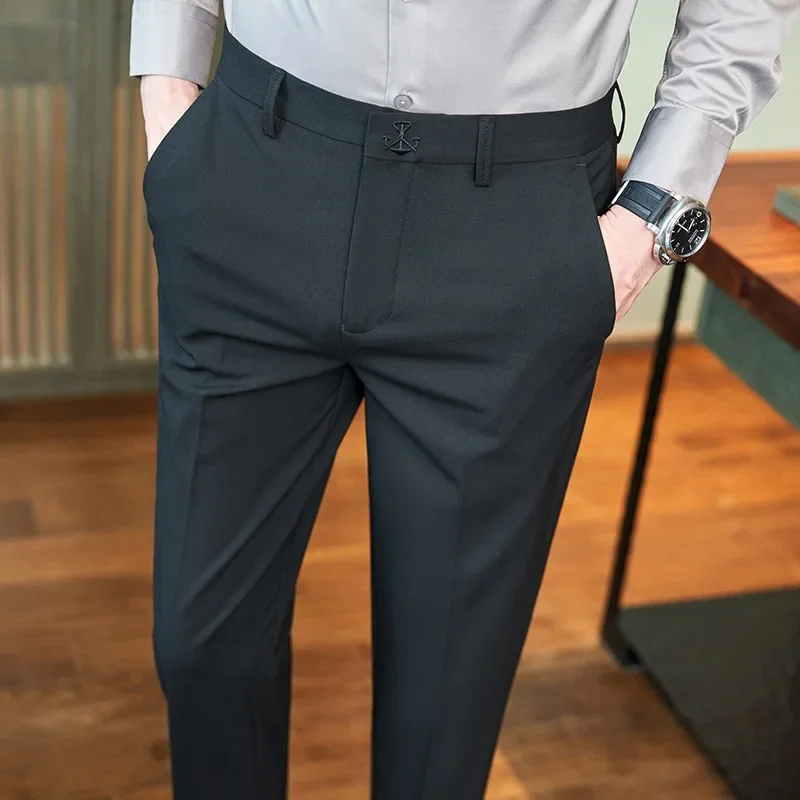 Осенние мужские 9-точечные деловые повседневные облегающие строгие брюки в