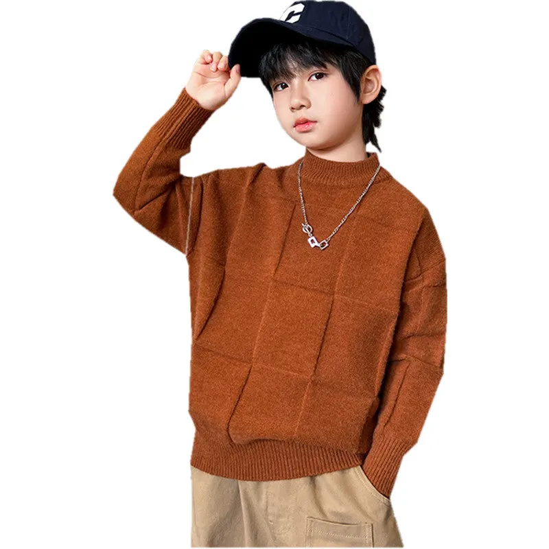 

Hot Sales Kids Thicken Knit Big Boys Sweater Children's Casual Solid Color Plaid Warm Sweater Winter Teenager Clothes 5-14Years