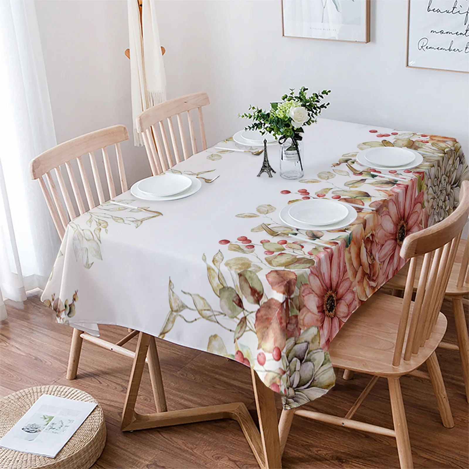 

Эвкалипт растения листва Георгин Роза Свадебная декоративная кухонная Водонепроницаемая скатерть для гурманов вечерние ний обеденный стол скатерть