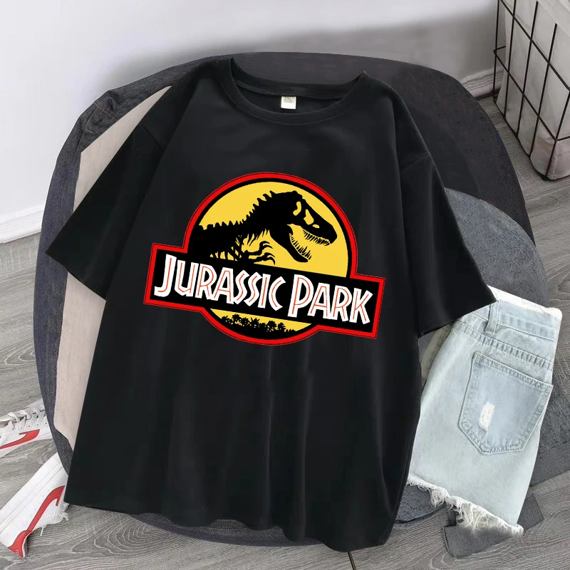

Summer Men T-Shirt Funny Jurassic Dinosaur Graphic Pure Cotton Print Cartoon Harajuku Women Clothing Short Sleeve Hip Hop Tops