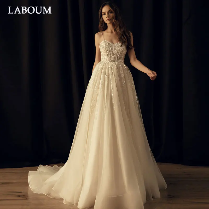 

Современное шифоновое платье LaBoum на тонких бретельках, ТРАПЕЦИЕВИДНОЕ свадебное платье с открытой спиной, на заказ
